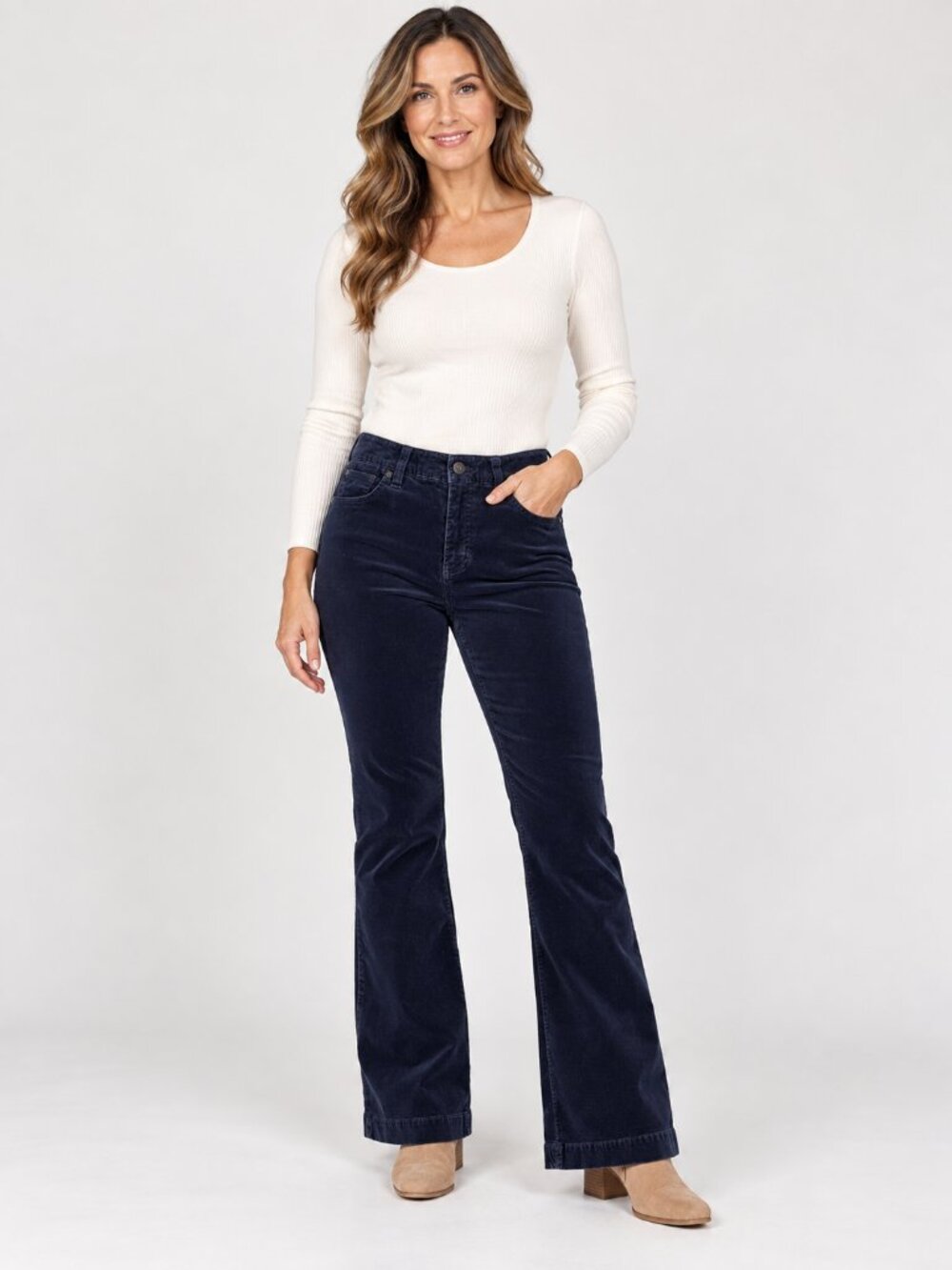Talbots Flawless Five Pocket Flare Corduroy Pants Navy 6P Petite